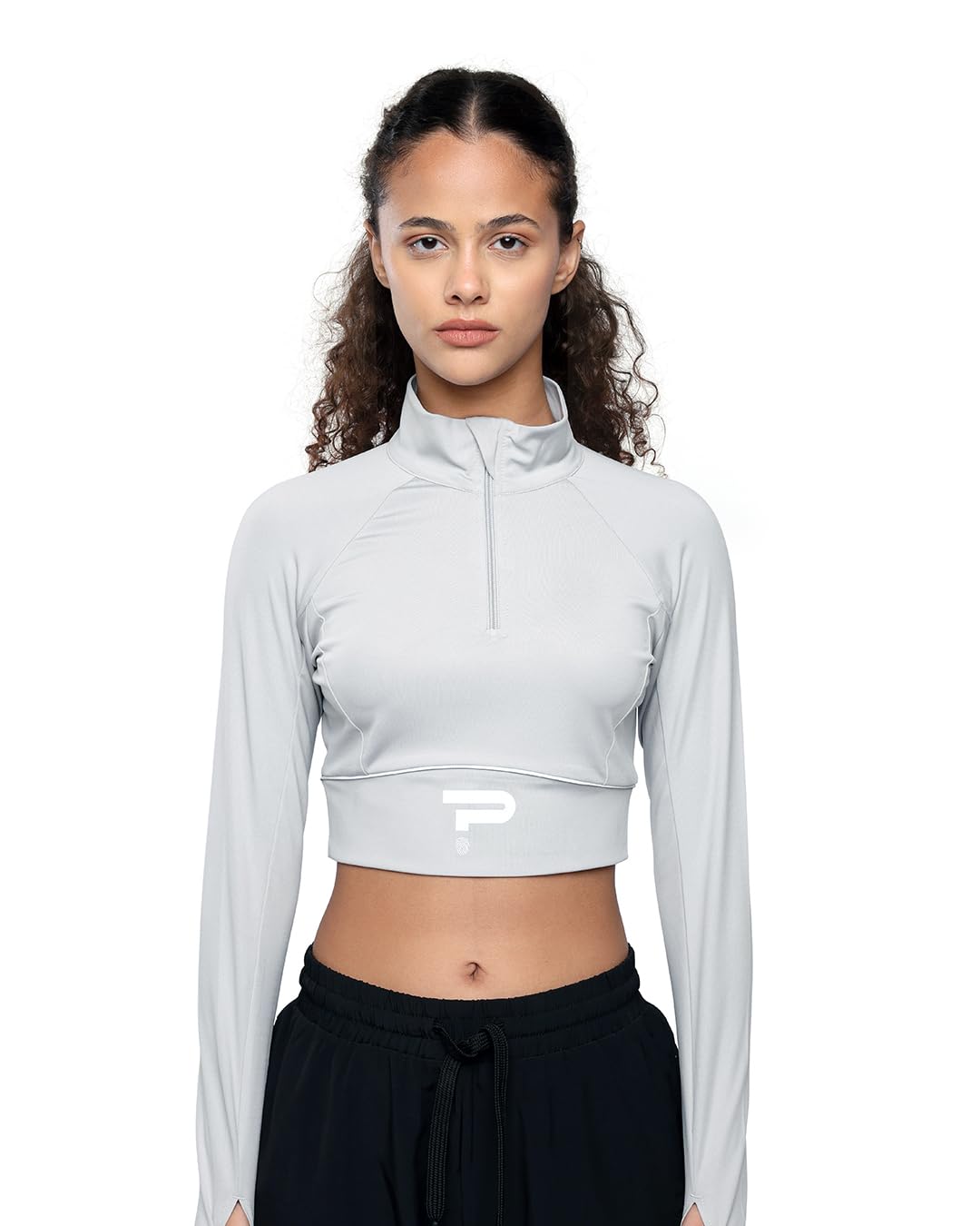 Women's CoreFit Cropped Top, XS, Graphite Stride, Nylon and Spandex, Compression Athletic Fit, Quarter Zip-picture-27