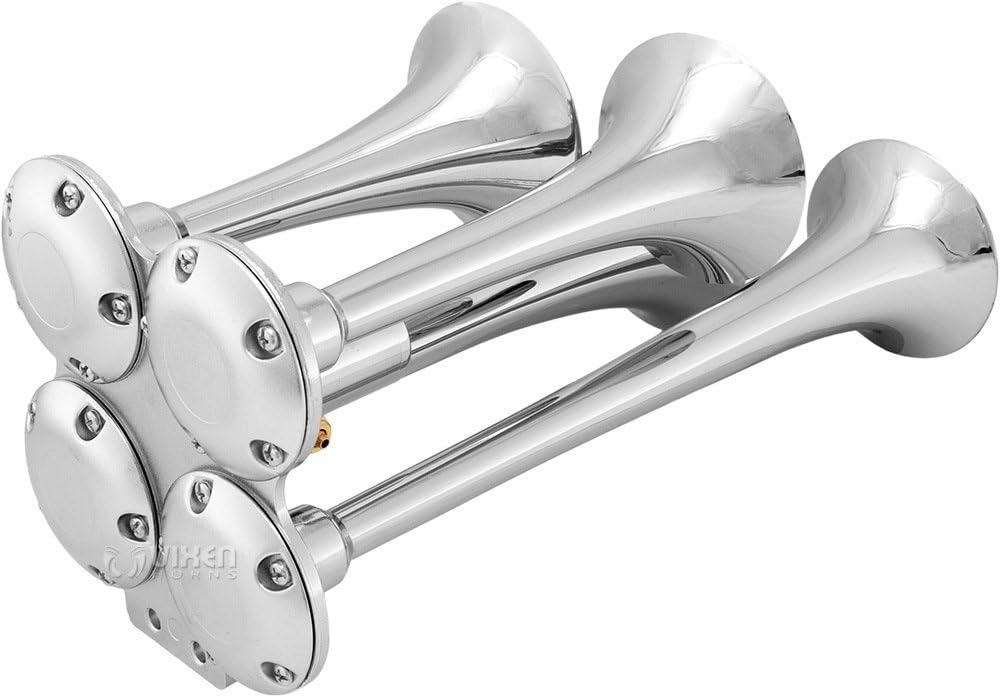 Vixen Horns Train Horn Kit for Trucks/Car/Semi. Complete Onboard System- 150psi Air Compressor, 1 Gallon Tank, 4 Trumpets. Super Loud dB. Fits Vehicles like Pickup/Jeep/RV/SUV 12v VXO8210/4114