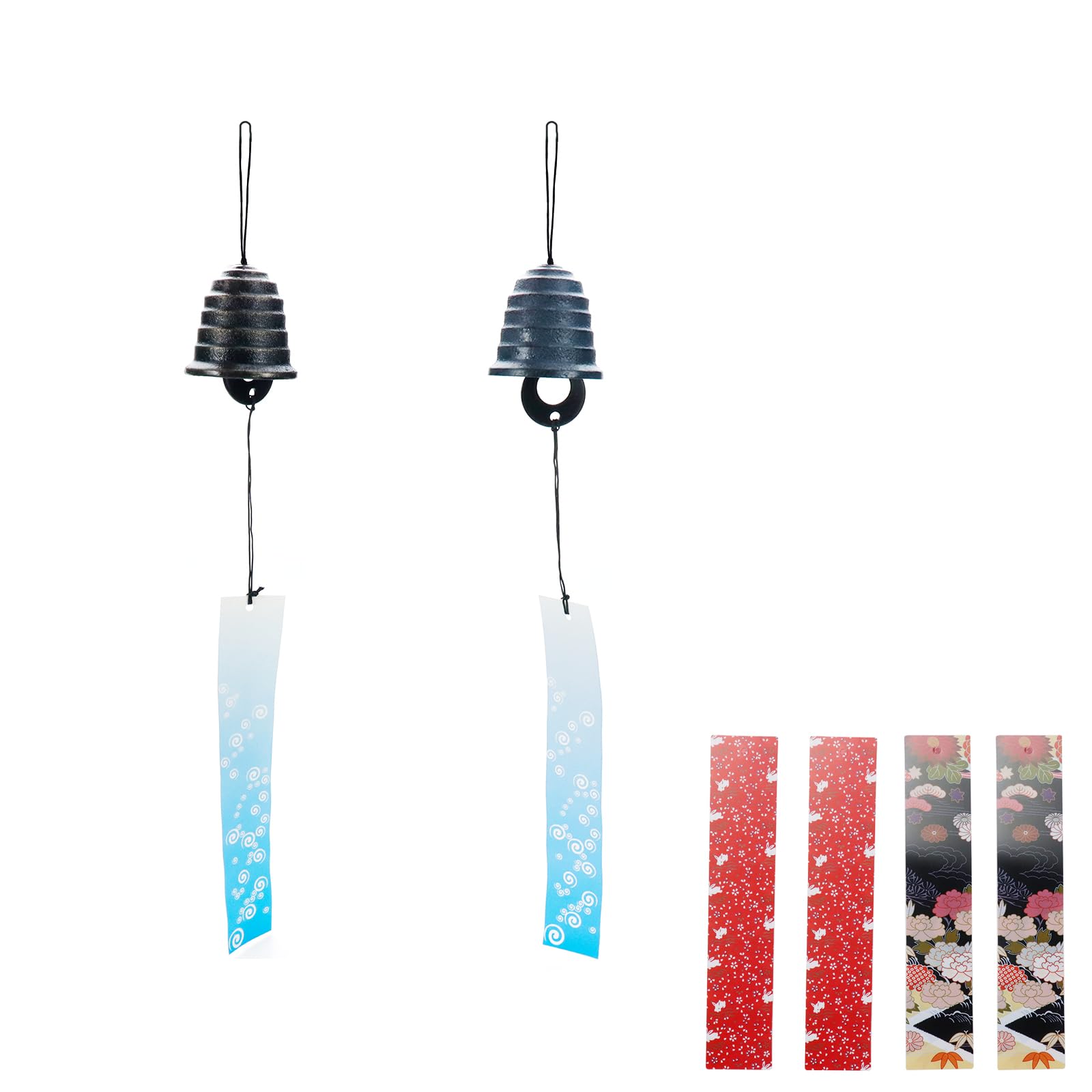 Japanese Cast Iron Wind Chime Set of 2 Furin Garden Patio 18in Vintage