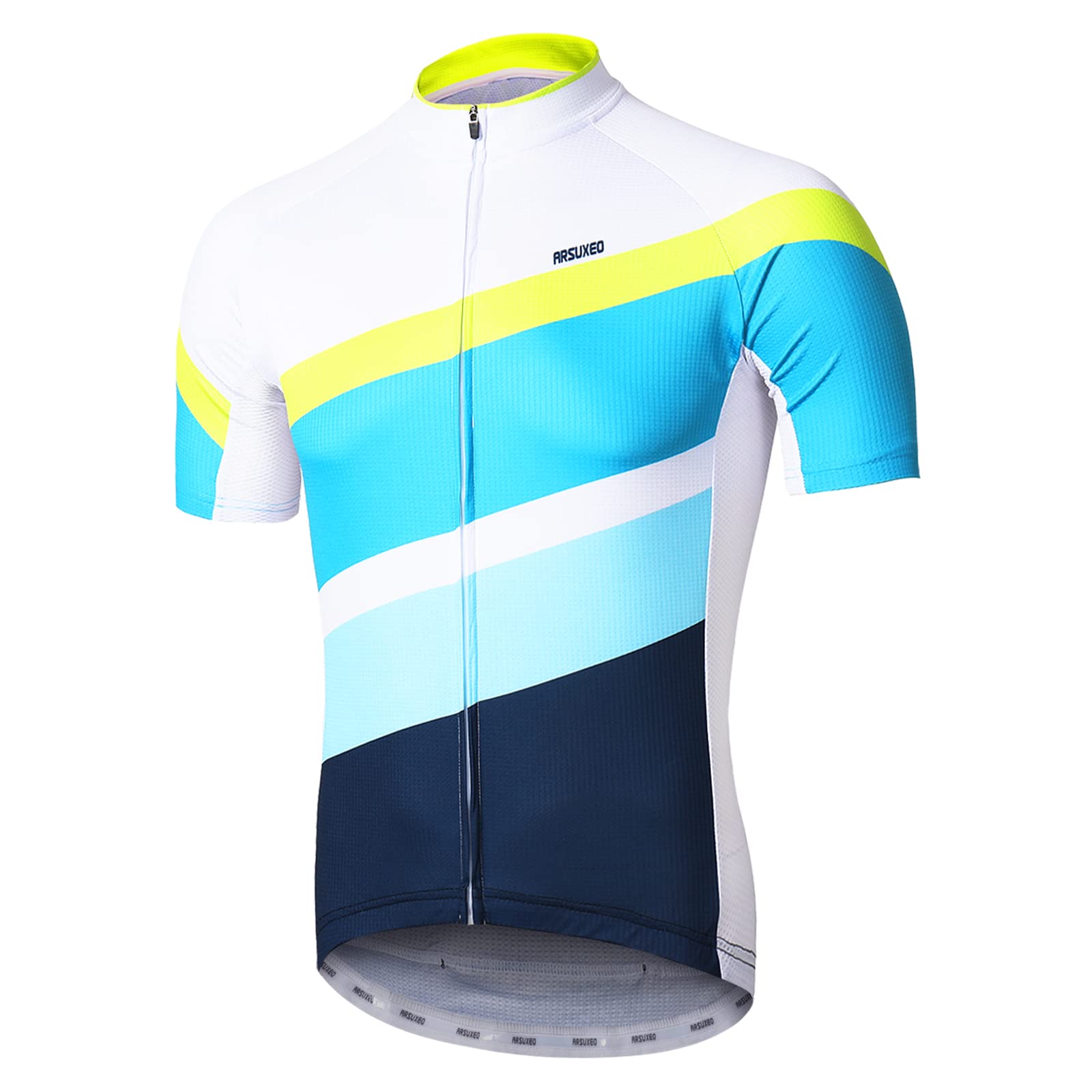 ARSUXEO Men's Cycling Jersey Short Sleeves Mountain Bike Shirt MTB Top Zipper Pockets Reflective