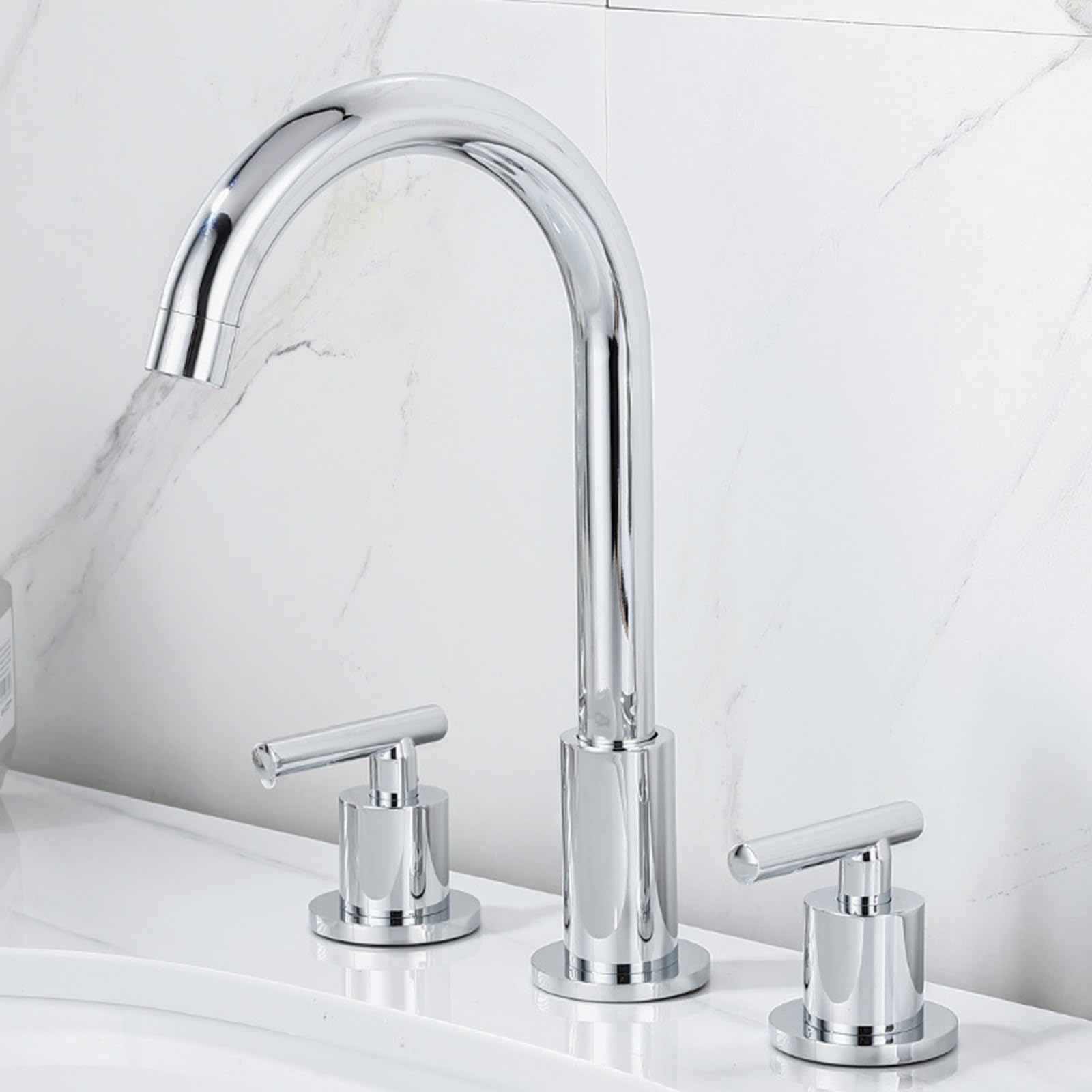 Wasserhahn Bad Waschtischarmatur Mischbatterie Waschbecken 3-Loch Chrom 360° Drehung Messing Warm oder Kalt 3-Loch Drei-Hahn-Loch Waschtischarmaturen Chrom Badarmatur Waschbeckenarmatur
