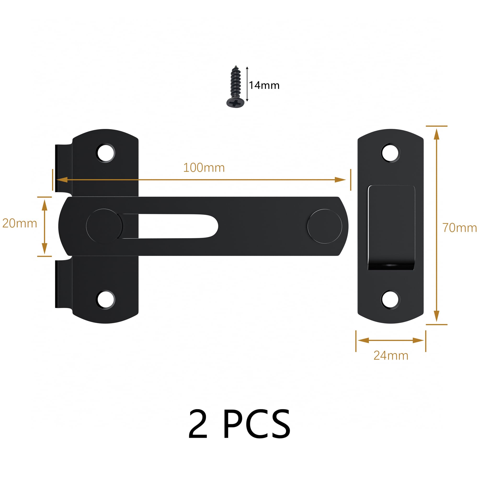 Image secondaire de Lot de 2 Verrous de Porte en Acier Inoxydable Noir - Loquet de Sécurité pour Porte et Fenêtre