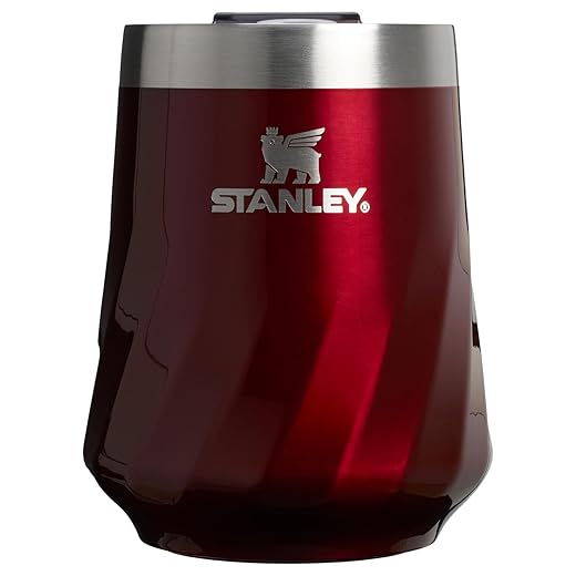 STANLEY The Reserve Textured Wine Tumbler | 11oz | Splash-Proof Lid | Cold Drinks & Cocktail Cup | Insulated Stainless Steel Wine Glass | Garnet Shine