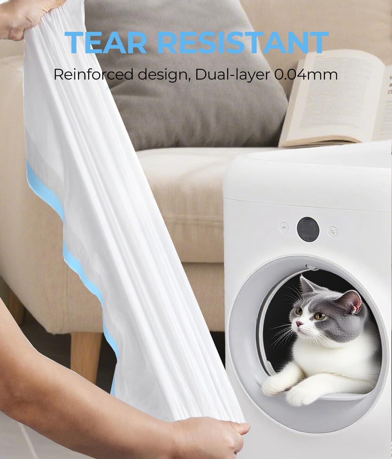120 bolsas de arena automáticas para gatos compatibles con PURA MAX 2/MAX/X y ScoopFree aglutinantes, sin desgarros y a prueba de fugas, bolsas de basura autolimpiables con cordón duradero de 22.8 x