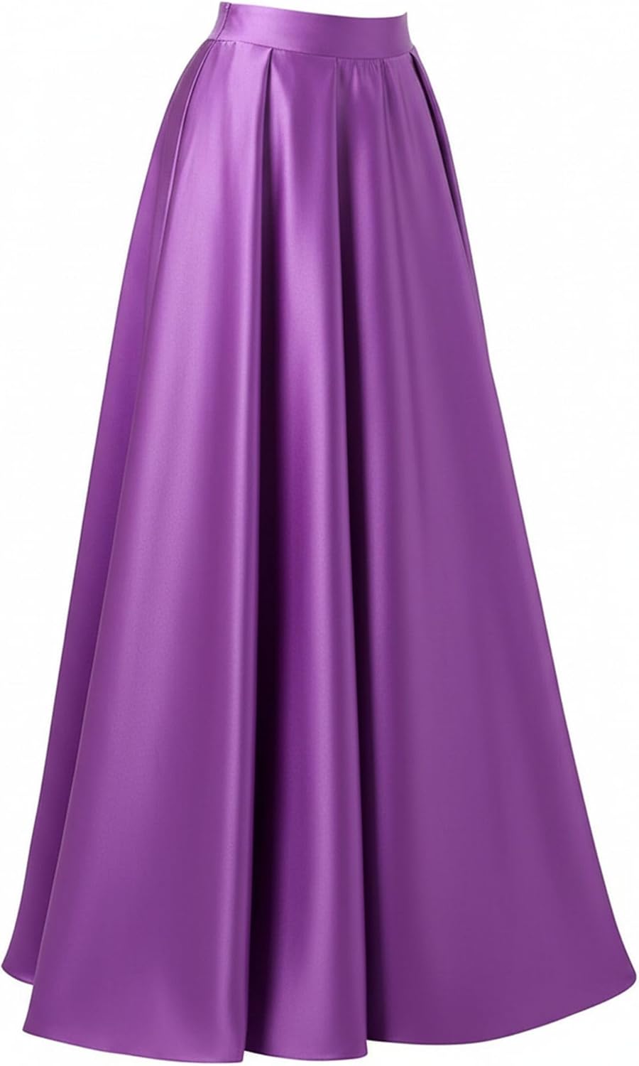 Women’s Long Flared Maxi Satin Skirt A-Line Elastic Waist Satin Skirts with Pockets
