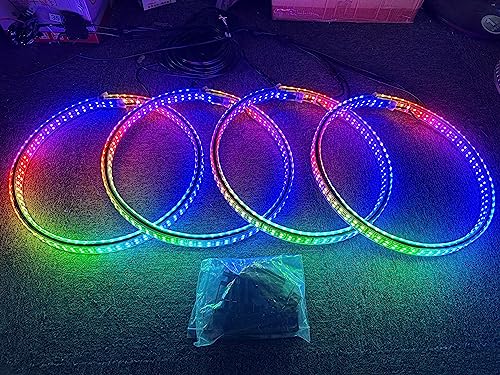 Sando Tech 17.5'' Quad Row Dream Color Chase 2-Side LED Wheel Light Million Color Shift w/Turn Signal,Braking,Lock Controlled by Remote and Bluetooth APP