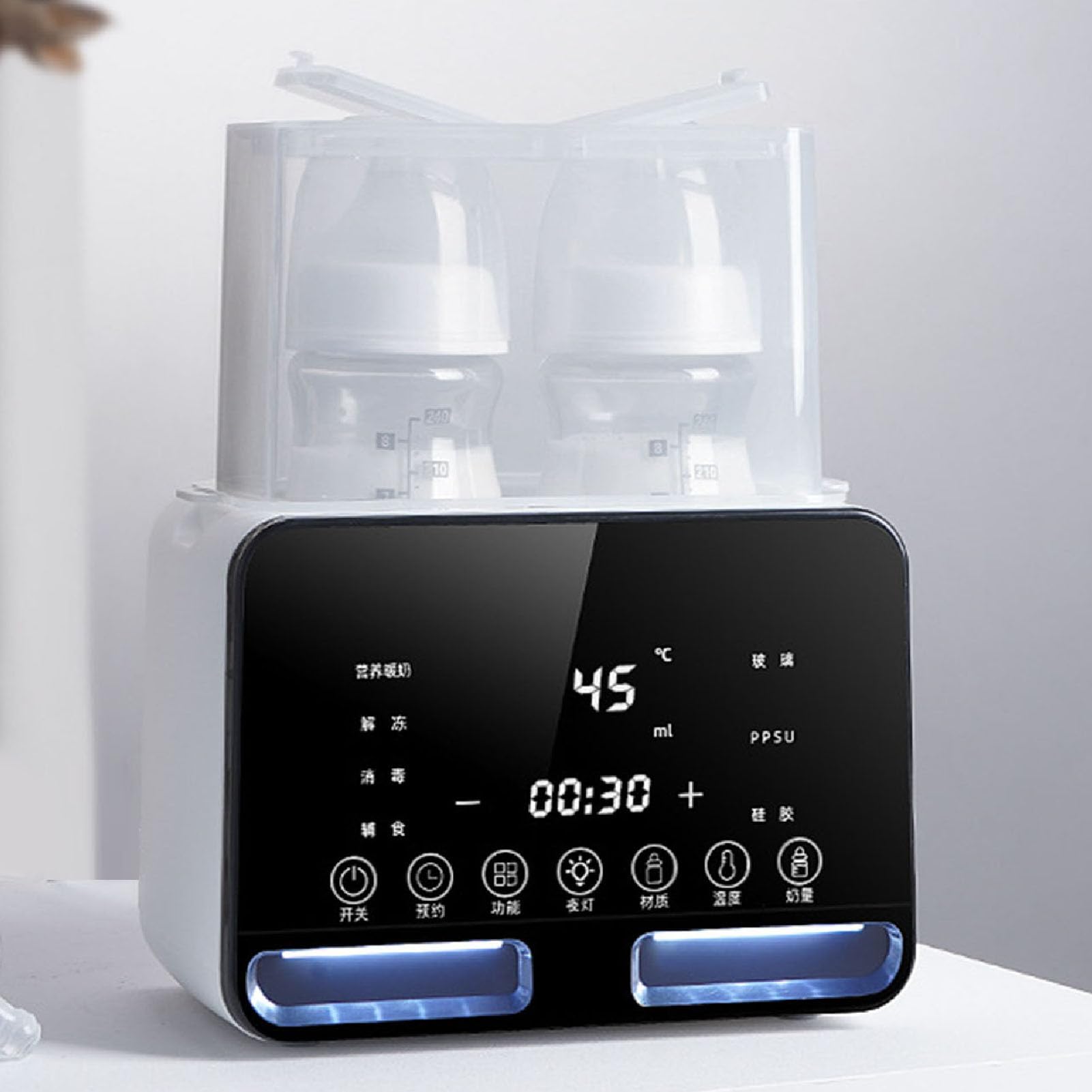 ZJchao Chauffe-biberon 200 W, Chauffe-lait Multifonctionnel 9 en 1 avec Affichage LED et Protection contre L'ébullition Sèche pour Chauffer et Décongeler les Biberons (Prise UE 220V)