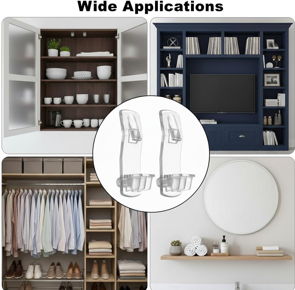 TEHAUX 30pcs Plastic Locking Shelf Pins, Self Locking Shelf Support Pegs, Clear Cabinet Bracket Clips for 1/4inch Diameter Hole and 25-32inch Kitchen Cabinet Furniture Book Shelves