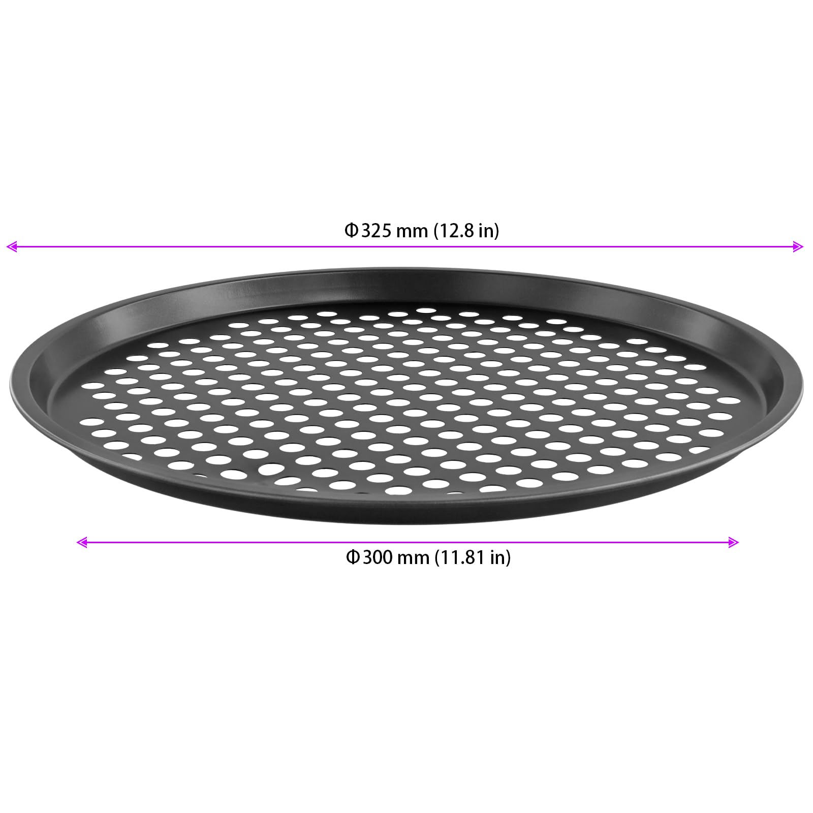 Lot de 6 plaques à pizza rondes de 33 cm - Antiadhésives - Avec trous - En acier carbone noir - Pour pizzas, biscuits, pains, tartes