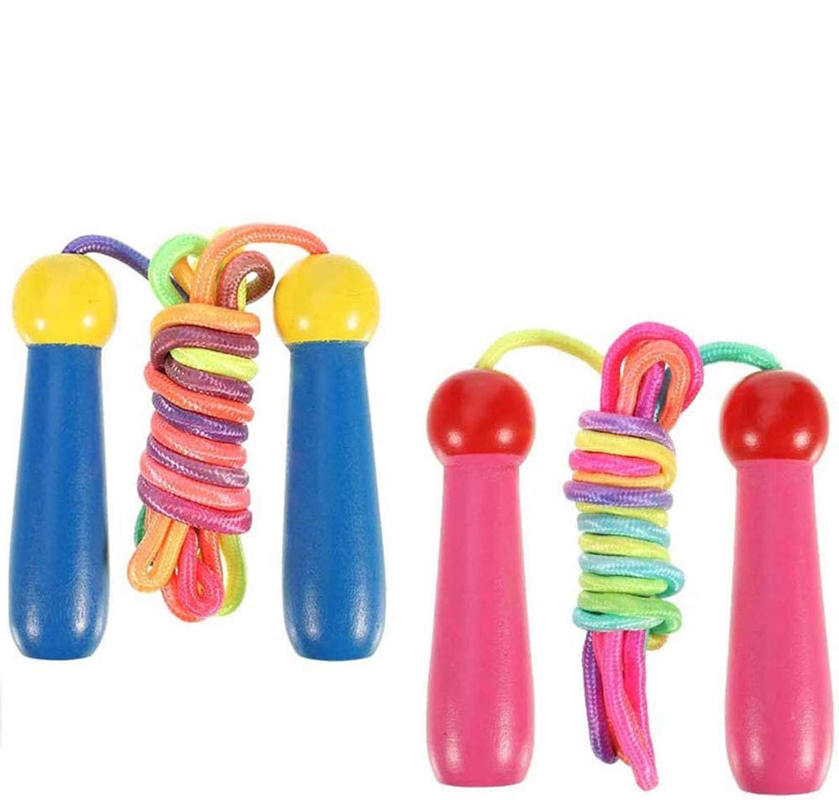 Morkka Skipping Rope for Kids Boys Girls, 2 Pack Adjustable Jump Ropes for Children 4 Years+, 2.4m Childs Speed Jumping Rope Colorful Skip Ropes with Wooden Handle for Exercise Fitness or Gifts