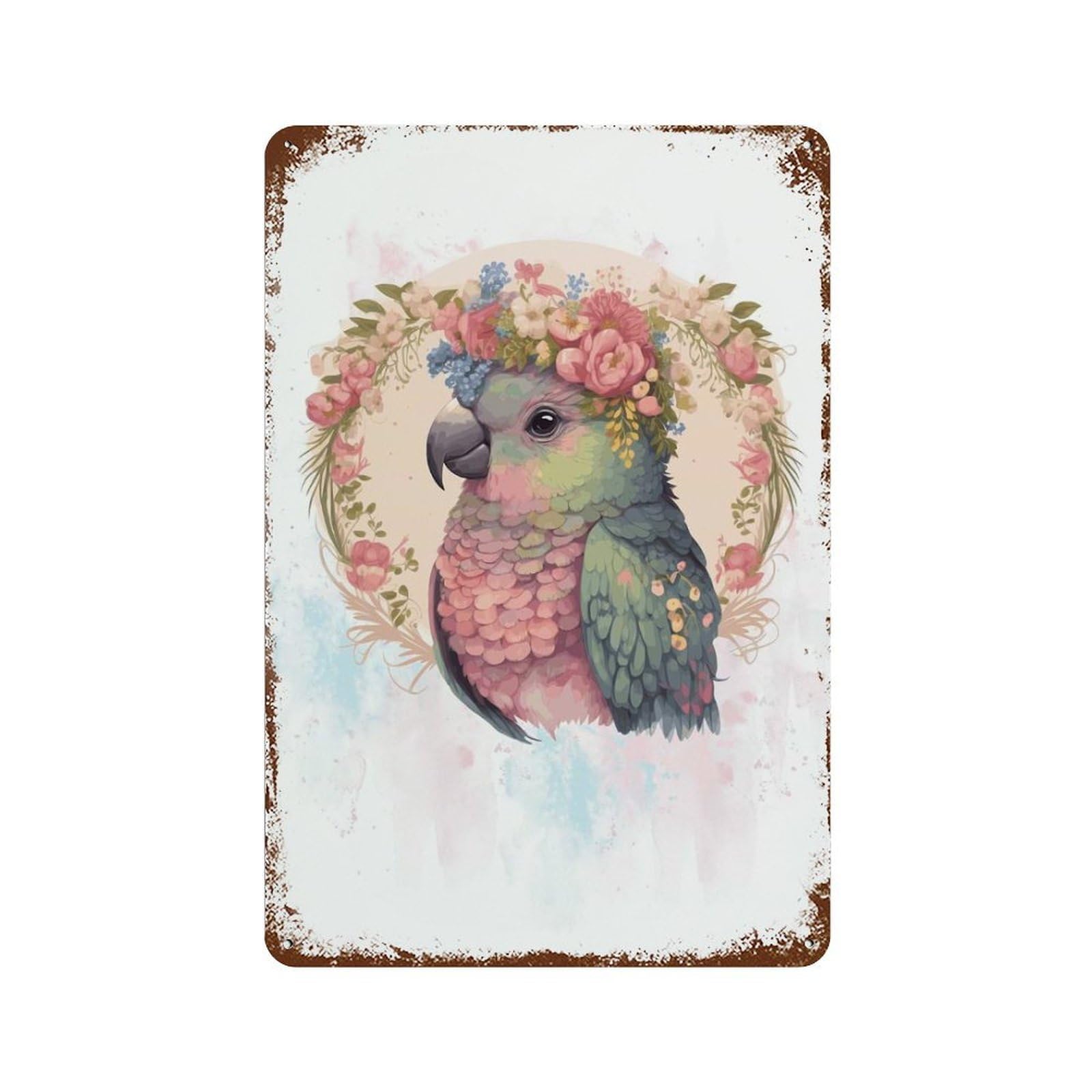 Cute Pious Bird Painting Aged Metal Wall Plaque 11.8"x7.9", Classic Wall Plaque for Garage, Pub Or Kitchen