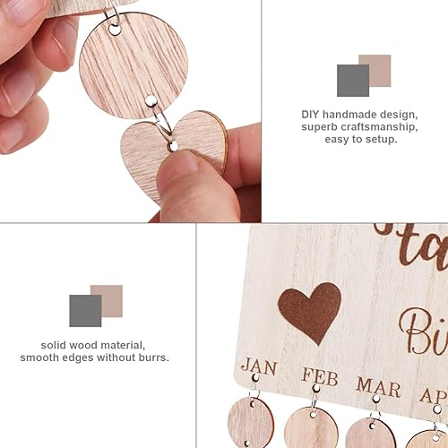 Miniatura 4 de BESPORTBLE Calendario de madera para colgar, placa de decoración para boda, aniversario, cumpleaños