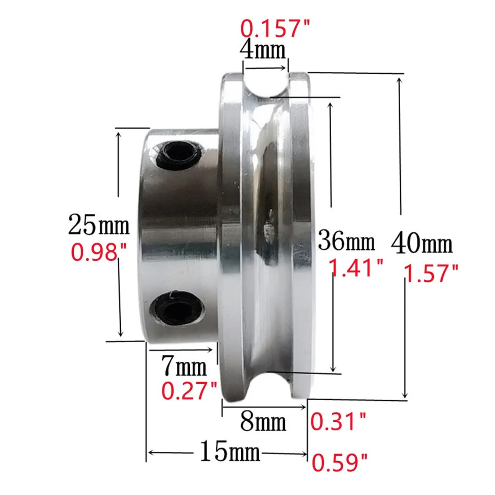 Rueda de polea de aluminio de 20/30/40 mm, polea de motor pequeña, rueda de transmisión R2, ancho de ranura de 4 mm (OD40 x 8 mm), ligera, ideal para proyectos de bricolaje y maquinaria