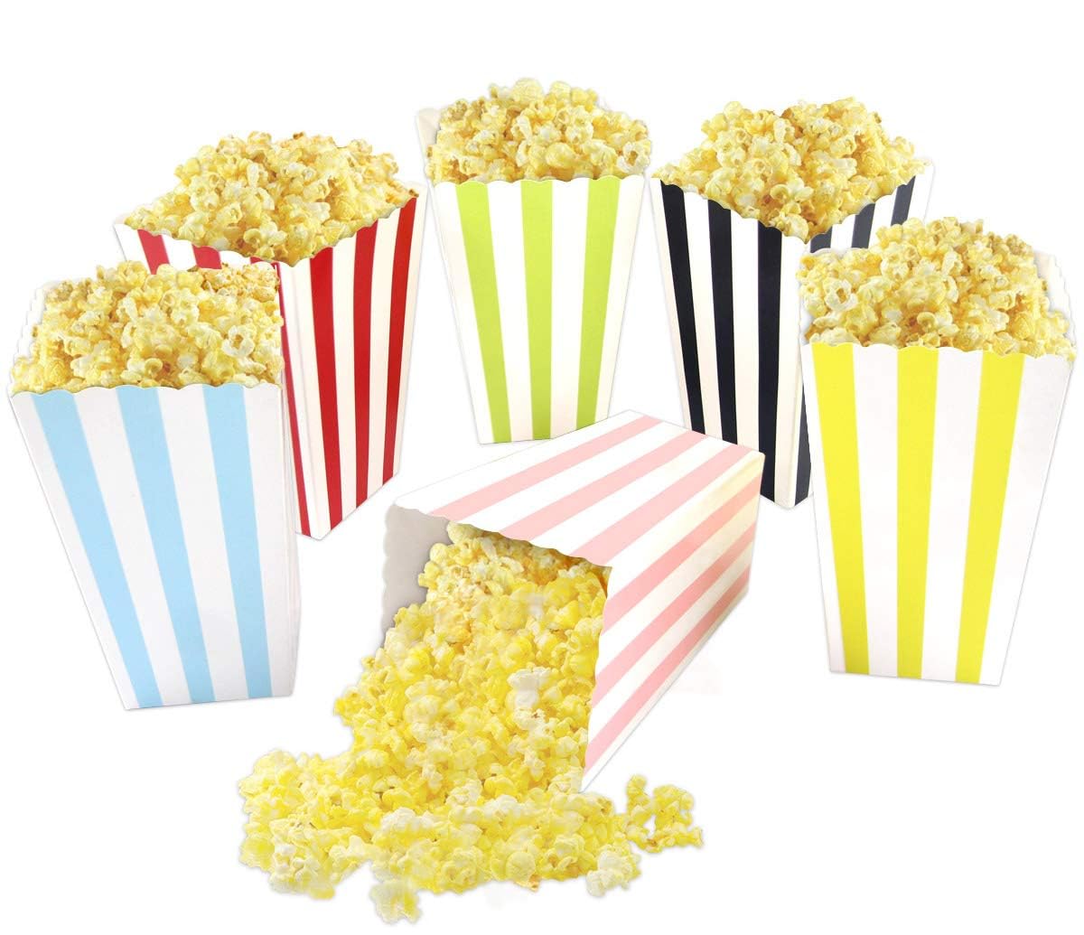 ceiba tree Colorful Striped Popcorn Boxes for Party and Movie Night, Mini Cardboard Popcorn Bags Buckets for Birthday, Baby Shower, Classroom and