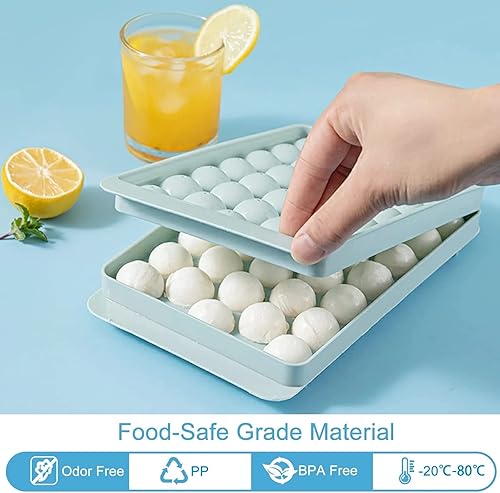 Miniatura 4 de ACGSS - Paquete de 2 bandejas redondas para cubitos de hielo, 66 piezas, molde redondo para cubitos de hielo, perfecto para enfriar bebidas, café,