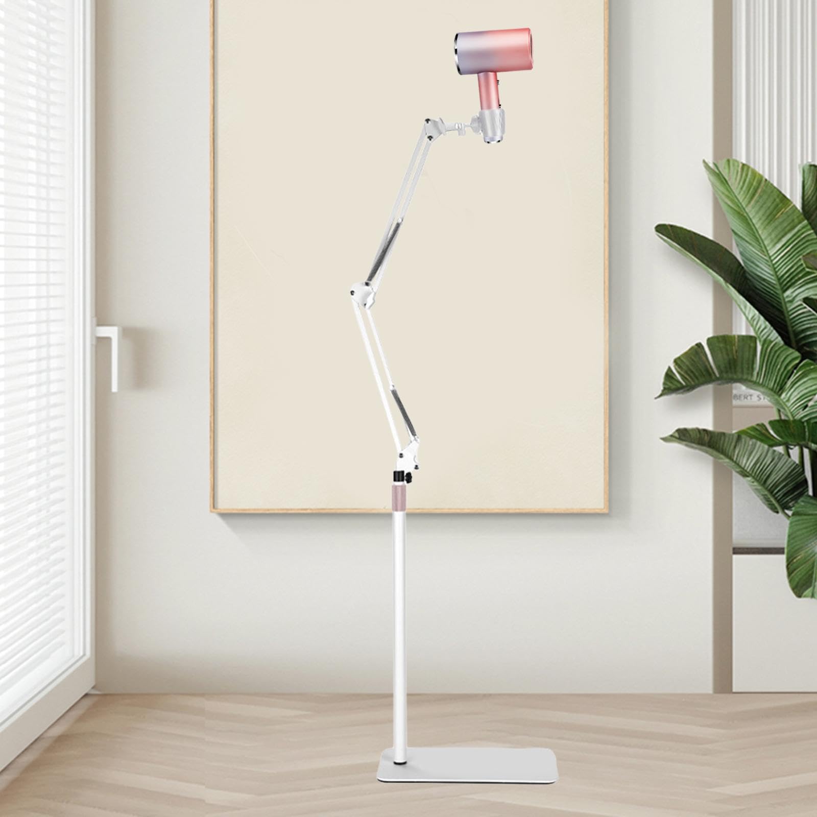 Kokiya Lazy Hair Dryer Stand Hands Rack Non Slip Universal Compact Flexible Floor Bracket Adjustable Height for Bathroom Home, white