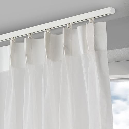 Miniatura 2 de Riel de cortina de techo de aluminio, riel blanco en forma de V con ganchos de acero inoxidable, sala de estar, dormitorio, ducha (tamaño 14 pies)