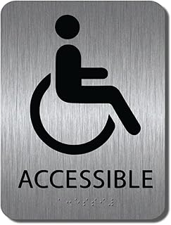 ALPHA DOG ADA SIGNS - Handicap Accessible Exit Entrance Sign with Braille for Your Business, 8x6 Inch, ADA Compliant, Indoor or Outdoor, Easy Installation, Made in the USA, Brushed Metal