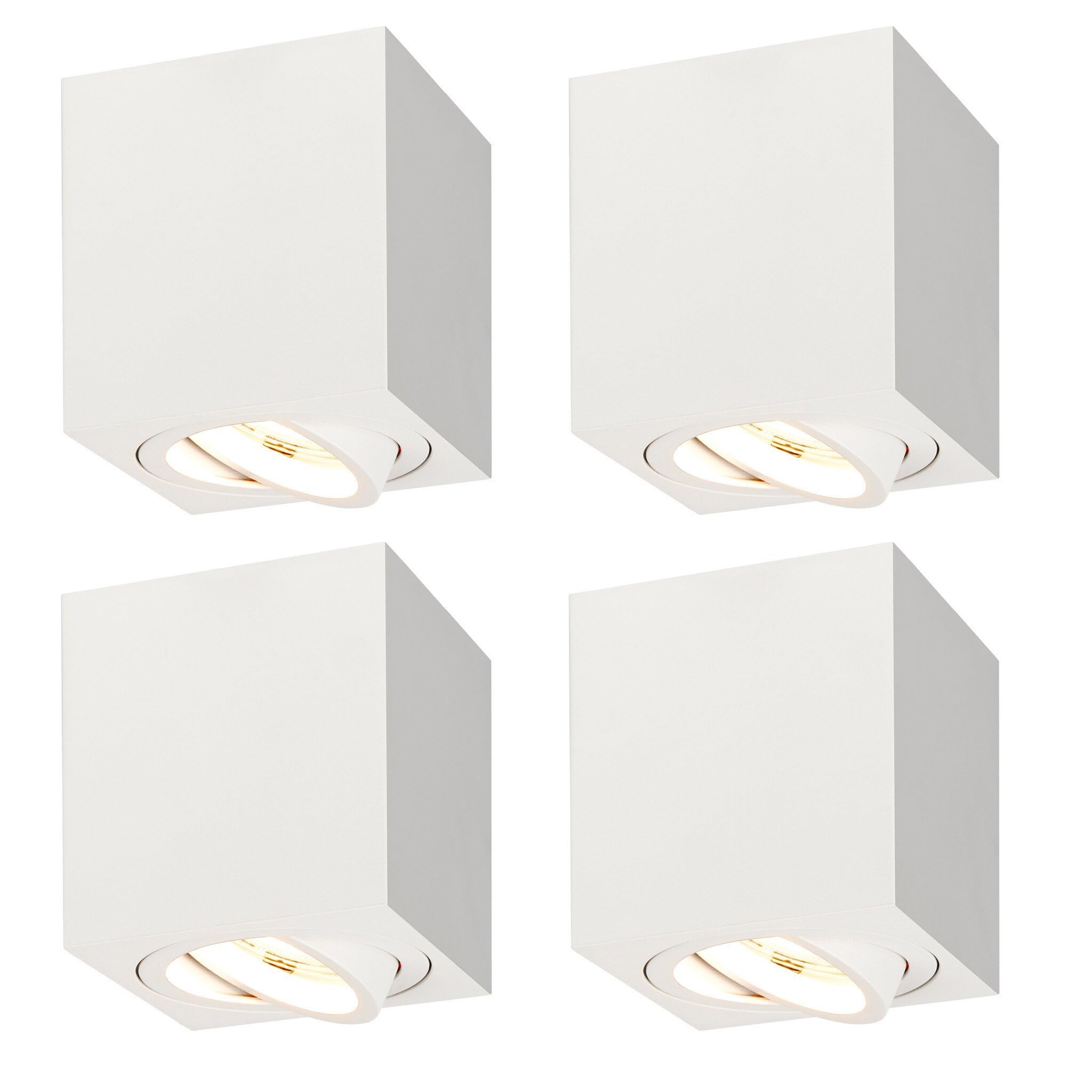 Ledvion 4 pezzi faretto LED da superficie bianco quadrato 3W bianco caldo