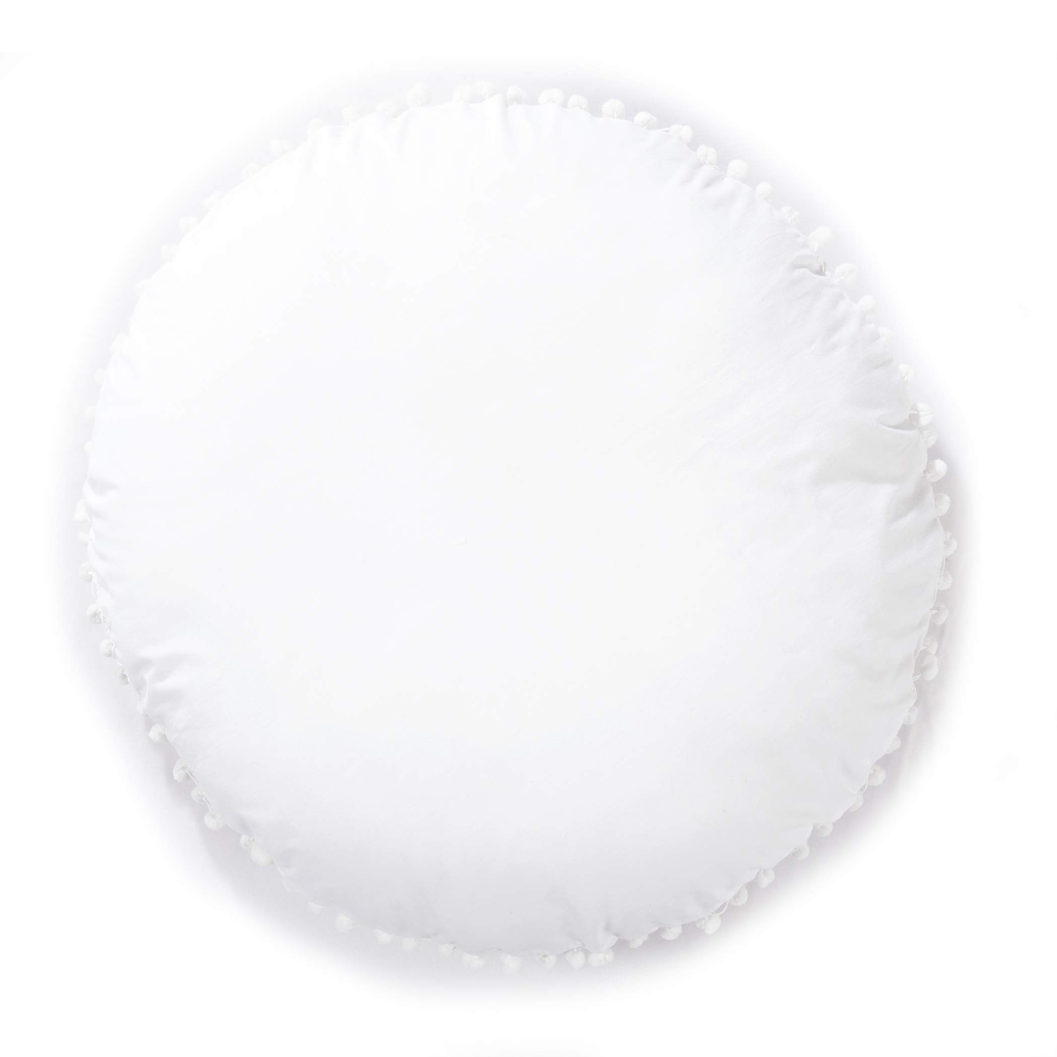 Funda de cojín de suelo – Funda de cojín decorativa de mandala, grande con pompones, partículas suaves, funda de puf redonda bohemia para decoración de yoga, 32 pulgadas, blanco 4