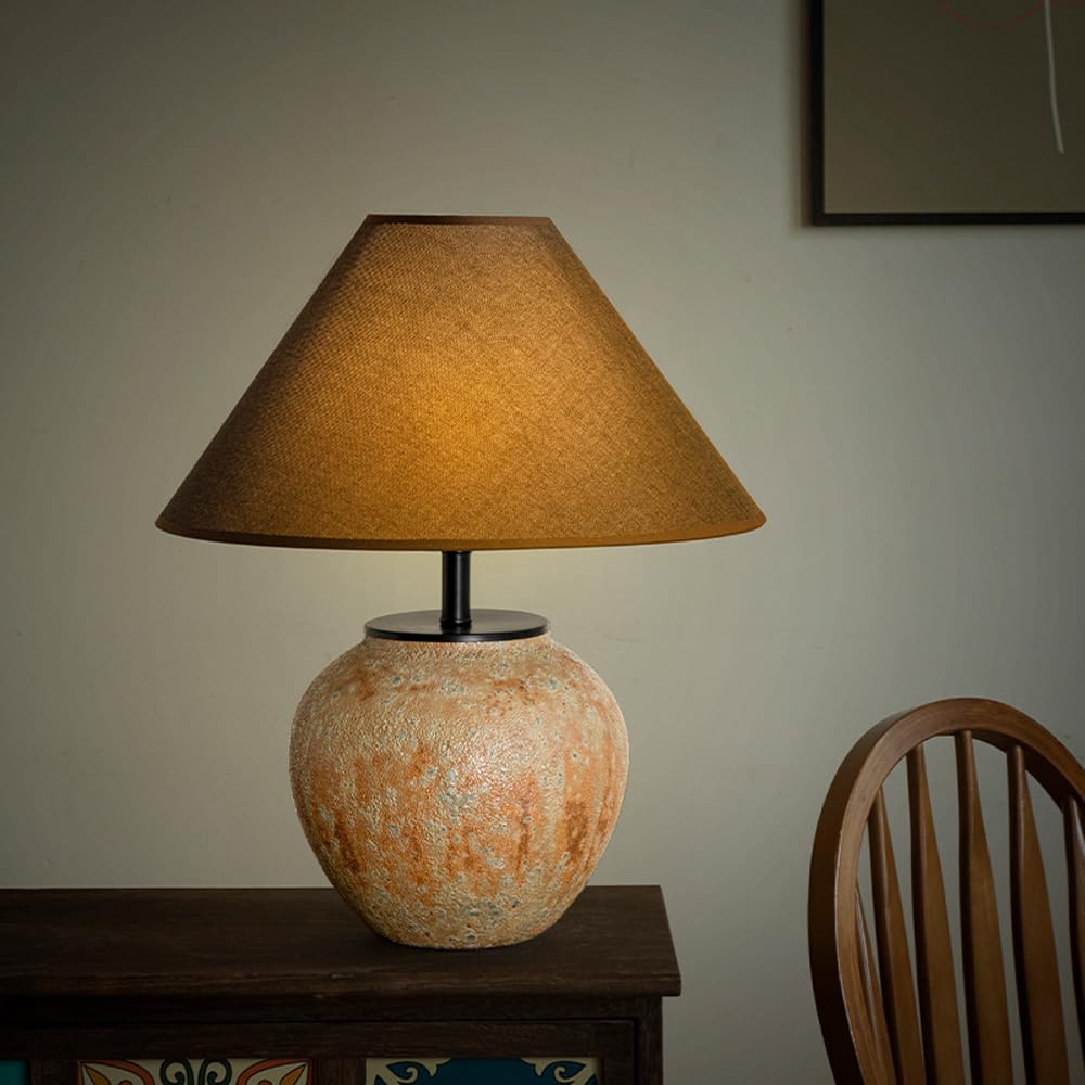 SANBDDLYY Mid Century Ceramic Table Lamp - Stylish Distressed White Nightstand for Living Room, Bedroom, and Office(Yellow)