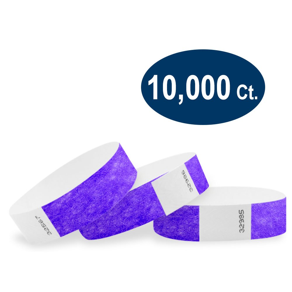 WristcoPurple 3/4" Tyvek Wristbands - 10000 Pack Paper Wristbands For Events