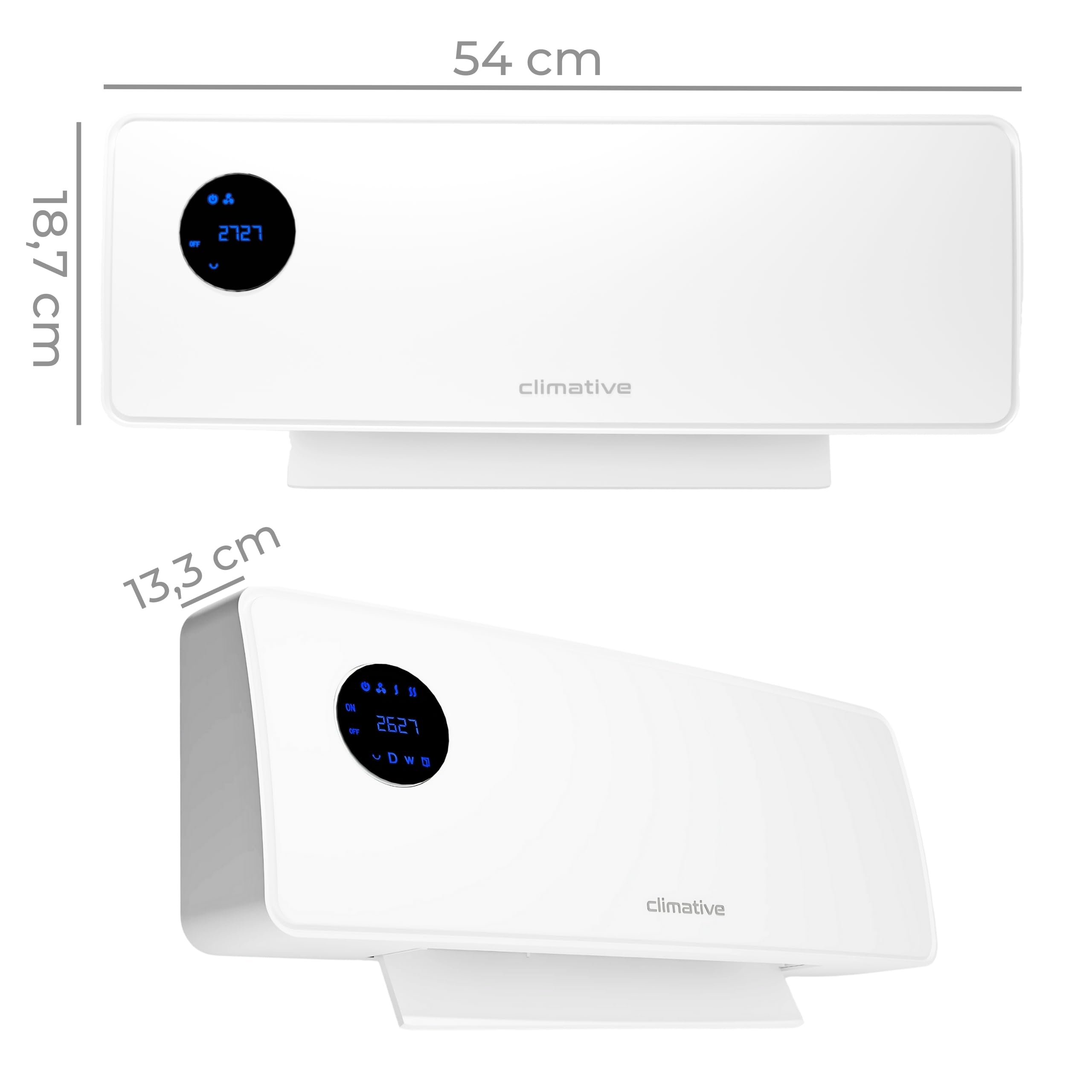 SwingAir 2000W biały wentylator ścienny – elektryczna ceram. nagrzewnica z oscylacją, LED, timer 24h, grzejnik łazienkowy, ścienna ogrzewnica