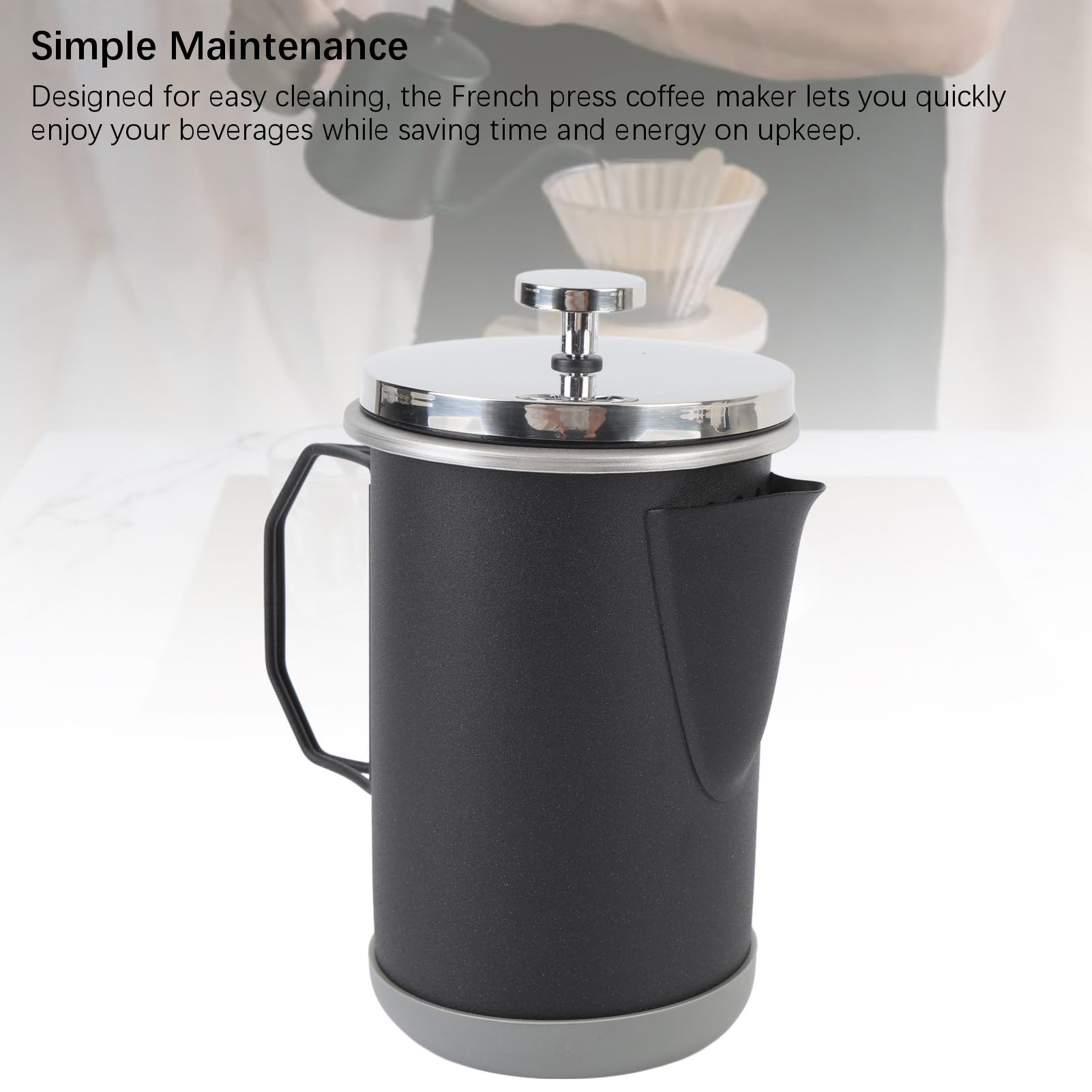 Ausla French-Press-Kaffeemaschine, 304-Edelstahl-Kaffeepresse, 1000 Ml, 4 Bis 6 Tassen Tee- und Milchschaumbereiter, Tragbare Handbrühkanne für Camping, Reisen, Büro, Zuhause (BLACK)