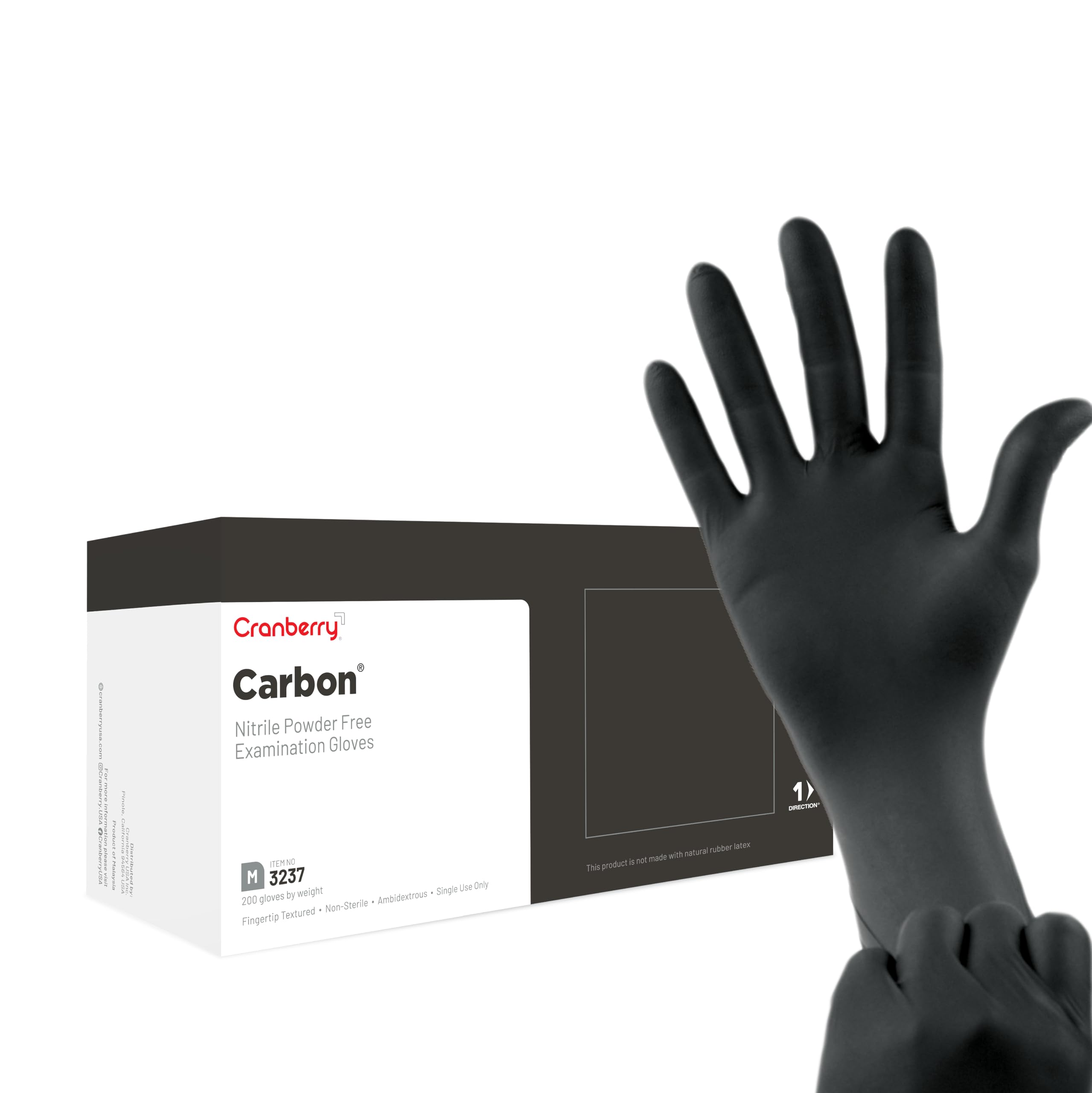Cranberry USA CR3235 Carbon Nitrile Powder Free Exam Gloves, 3.2 mil, Black, X-Small (Pack of 200)