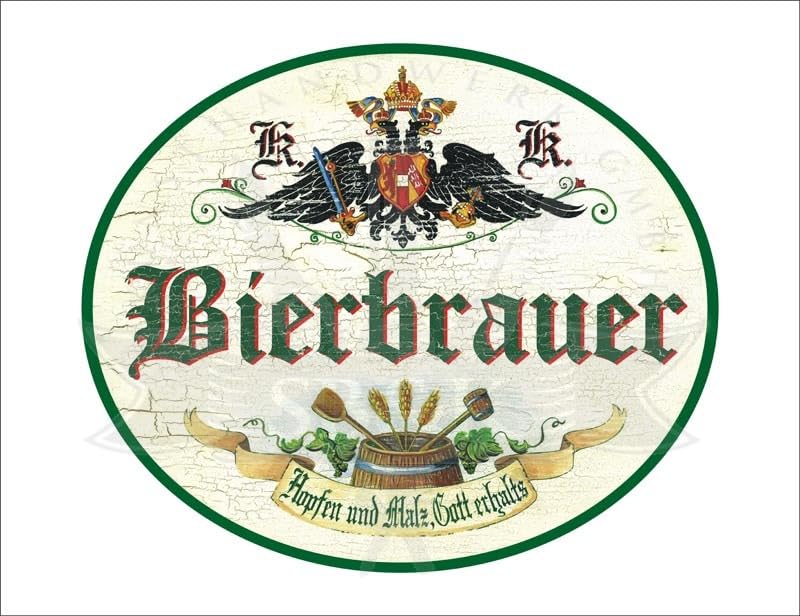 KuK Nostalgie Holzschild - Bierbrauer - Hopfen & Malz - Bierfass TH (Größe: 28x34)