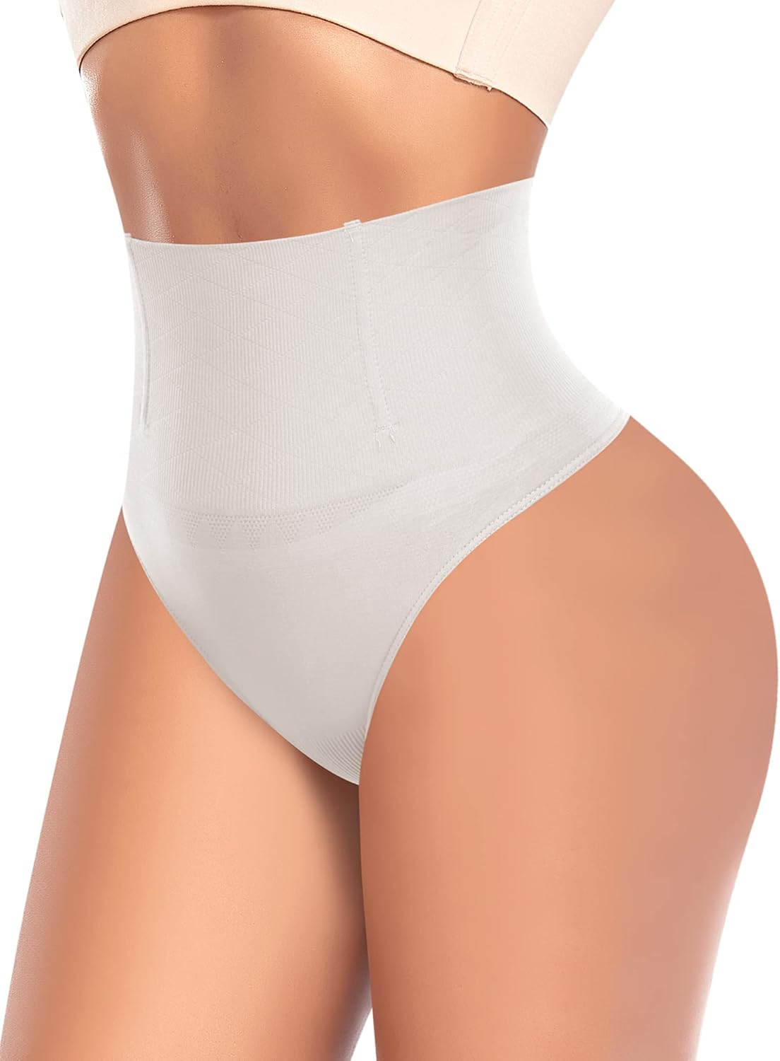 Tummy Control Thong Shapewear for Women High Waist Shaping Underwear Seamless Body Shaper Panties Girdle A# White (Mid Waisted) Medium