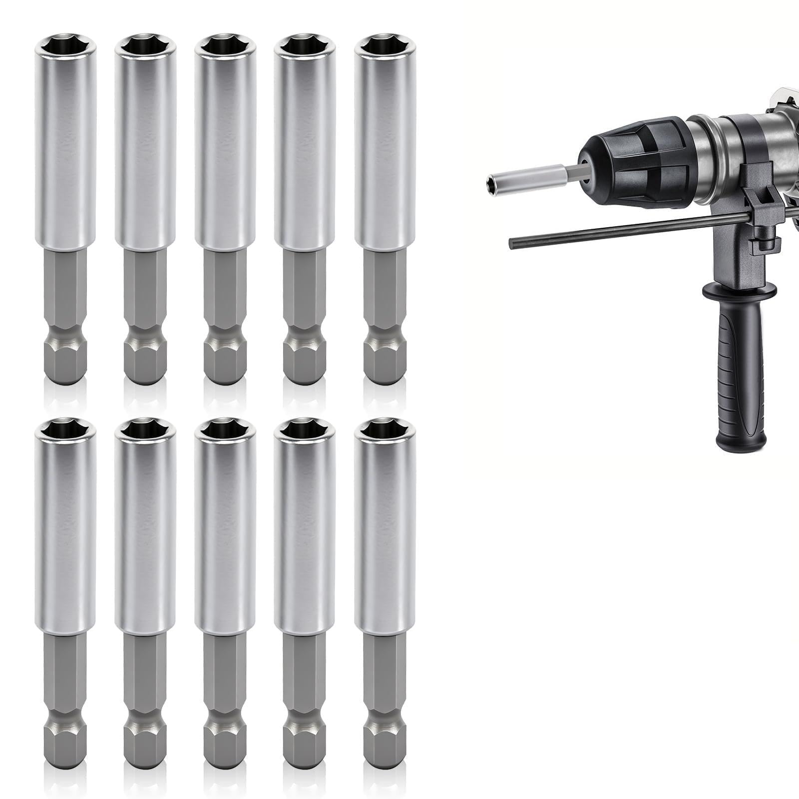 10 PCS Magnetic Bit Holder Set 60mm Drill Bit Holder Magnetic Screwdriver Bit Holder for Screws Nuts Drill or Handheld Driver
