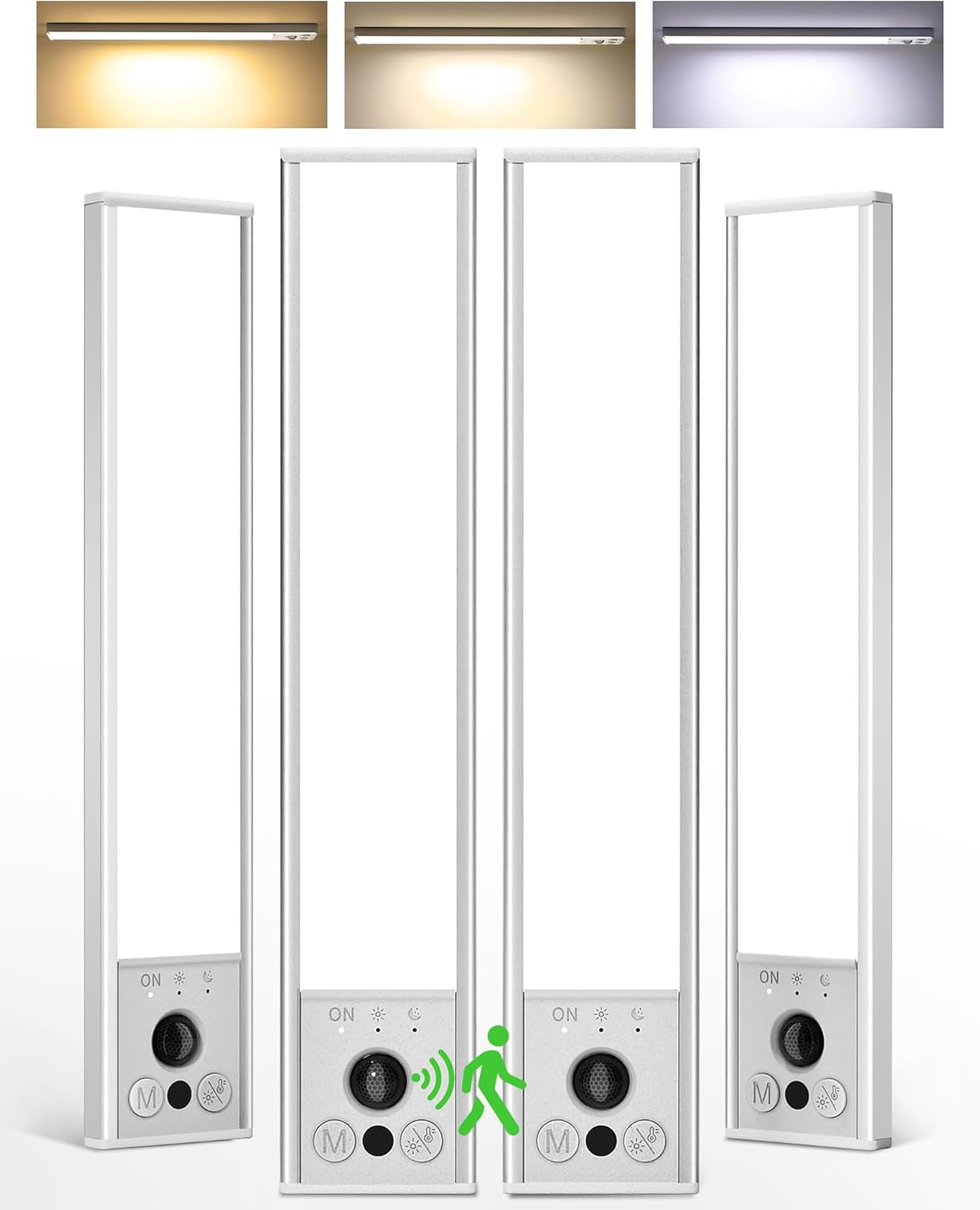 EZVALO 4-Pack Under Cabinet Lighting, 3200mAh Rechargeable Motion Sensor Light Indoor, with Dimmable & 3 Color Temps, Magnetic Closet Lights, Wireless Under Counter Lights for Kitchen, Stairs (12inch) White 12inch