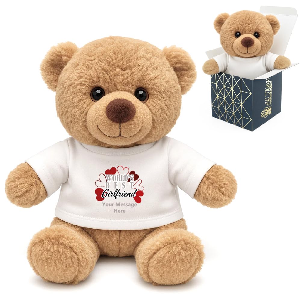 Personalised Cream Teddy Bear with World's Best Girlfriend Design, Gift Boxed, Personalise with Any Message for Valentines, Anniversaries โ image 1