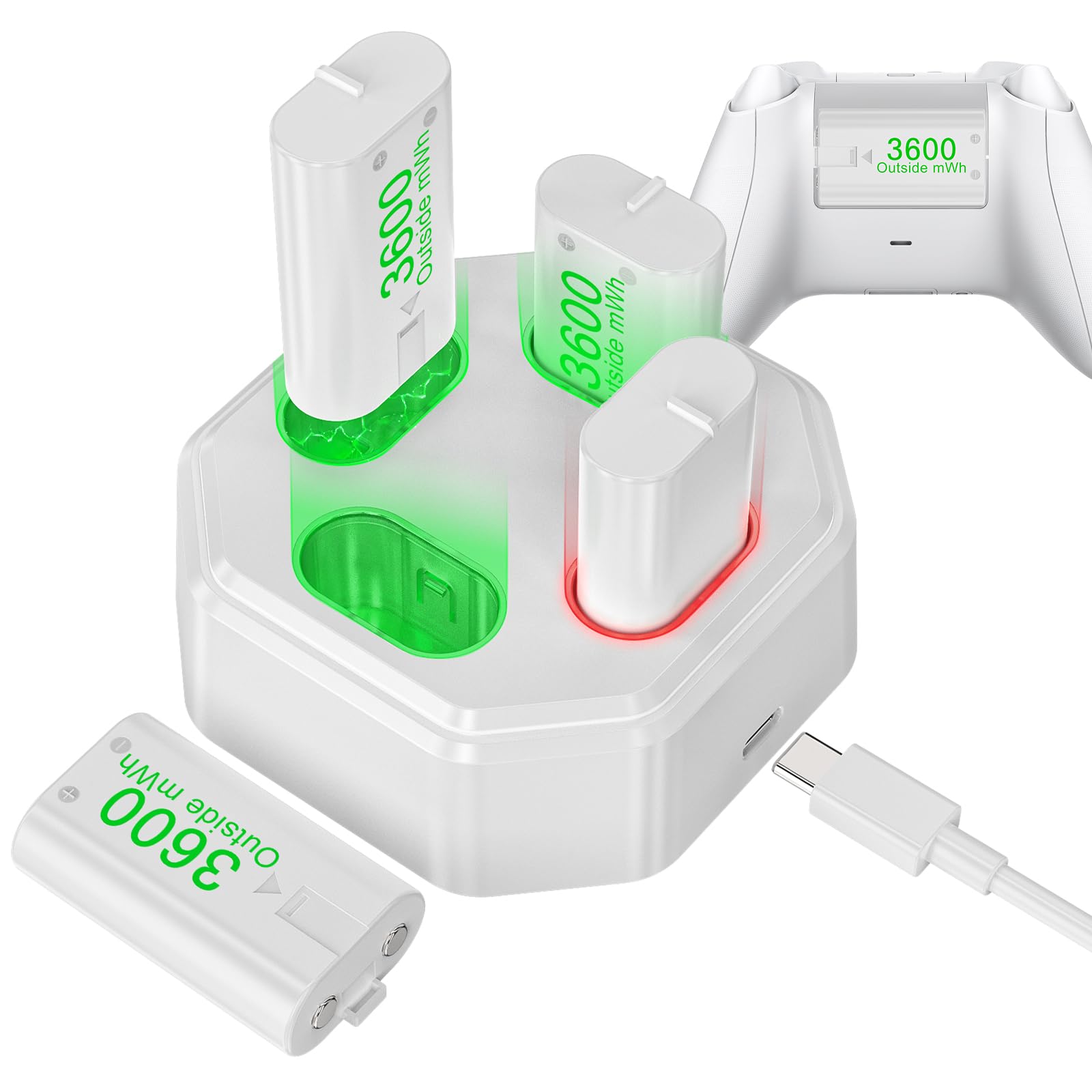 4 Pack Rechargeable Battery Pack Compatible with Xbox Series S/X,Charger Dock with 4 x 3600mWh NiMH Controller Battery Pack for Xbox One Wireless Controller