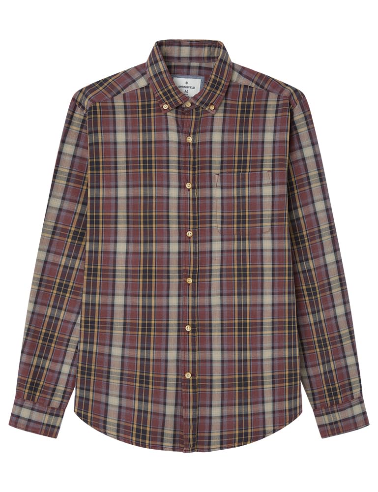 SPRINGFIELD LS Plaid Twill Shirt Men, Red Standard, S