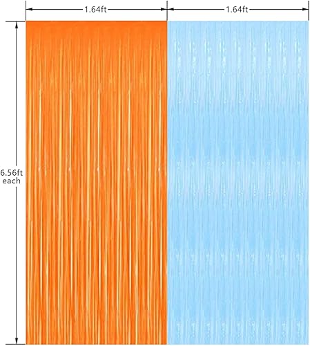 Miniatura 3 de Cortinas de flecos azules y naranjas para decoración de fiesta de graduación, cumpleaños, baby shower (paquete de 3)