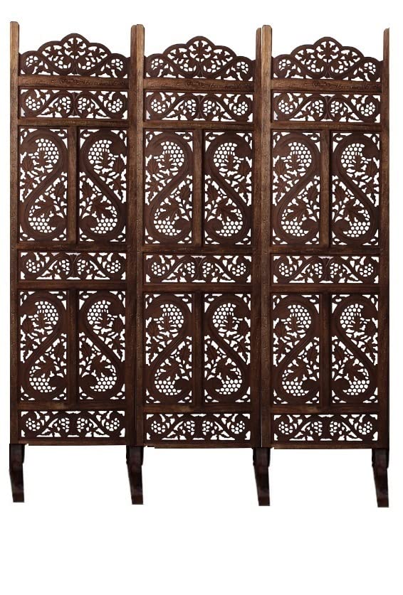 Artesia Wooden Room Partition with Stand for Living Rooms/Wood Screens Separator & Room Divider 3 Panels for Living Room/Bedroom/Office/Restaurants(Brown) (3 Panel - 60 X 72 in)