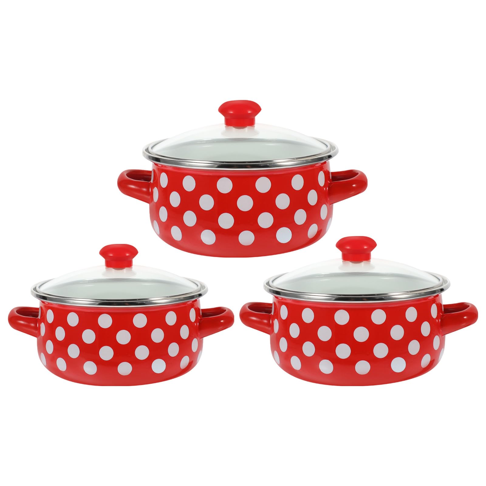 Casseroles en émail rouge à pois blancs | Lot de 3 miniatures (12-16 cm)