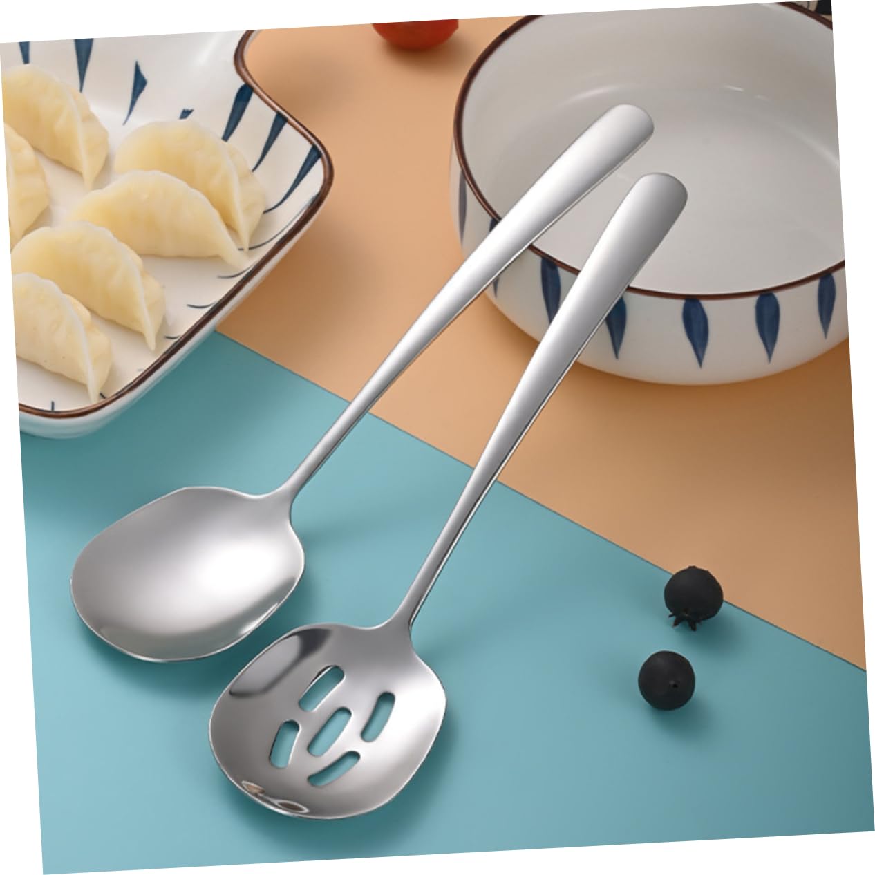 NAMOARLY Set of 2 Stainless Steel Slotted Serving Spoons Reusable Silverware Utensils for Daily Use Home Restaurant Hotel