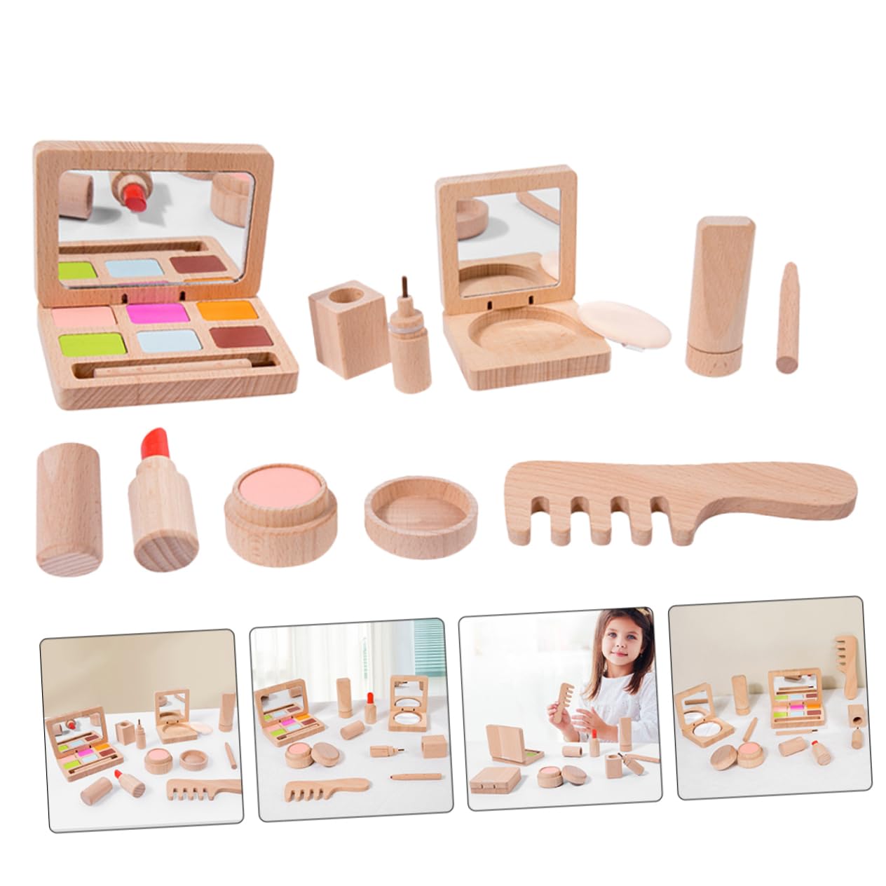 GARVALON Trucco Bambina Legno Make Up con Accessori Salone Bellezza Kit Educativo per Bambine Regalo Compleanno e Natale Materiale Sicuro e Realizzato con Cura