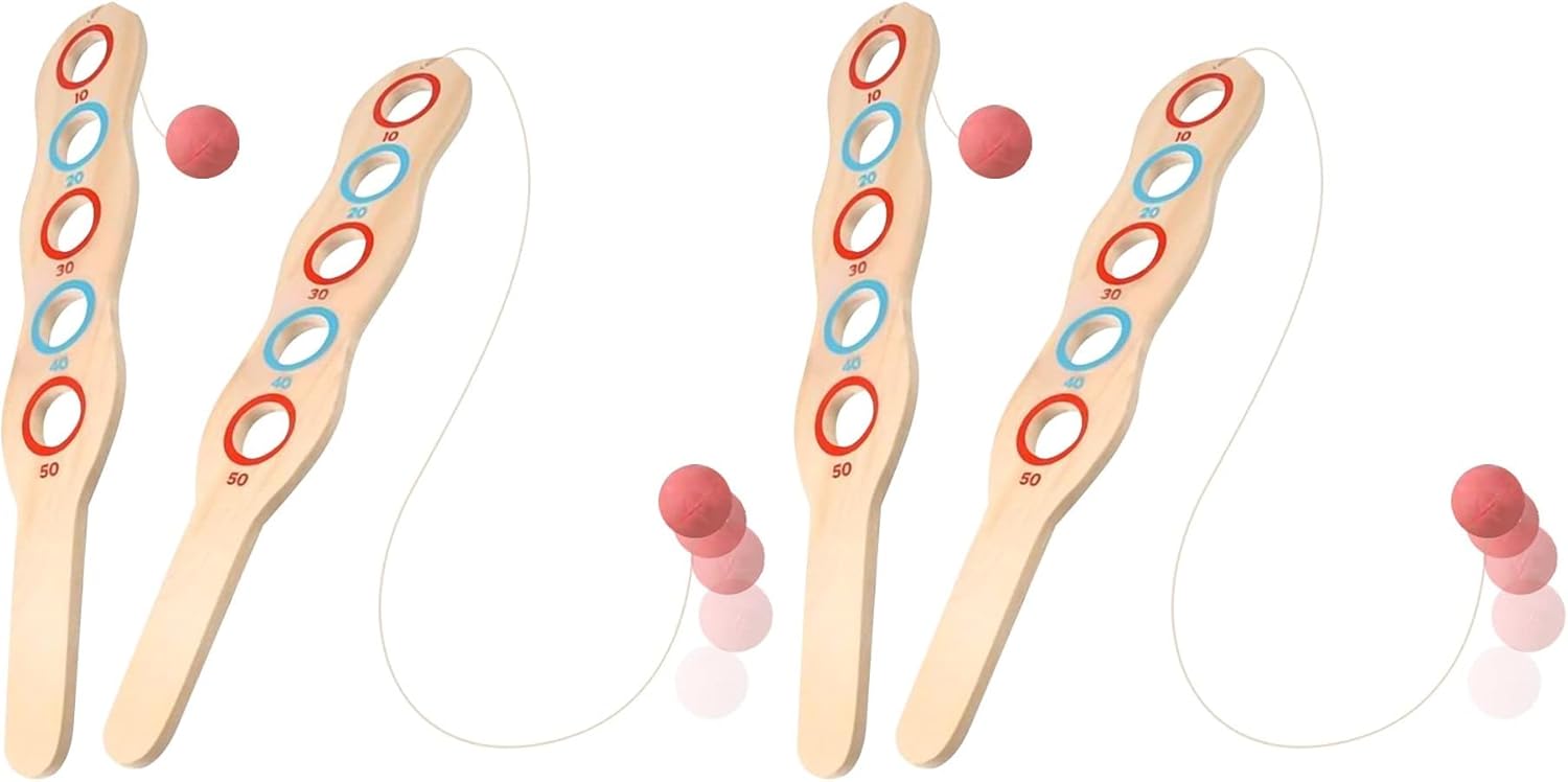 ArtCreativity Wooden Flip Paddle Game, Set of 2, Wood Paddle Toy with Red Ball on String, Outdoor Toys for Boys and Girls, Beach and Backyard Games for Kids and Adults, Great Gift Idea (Pack of 2)