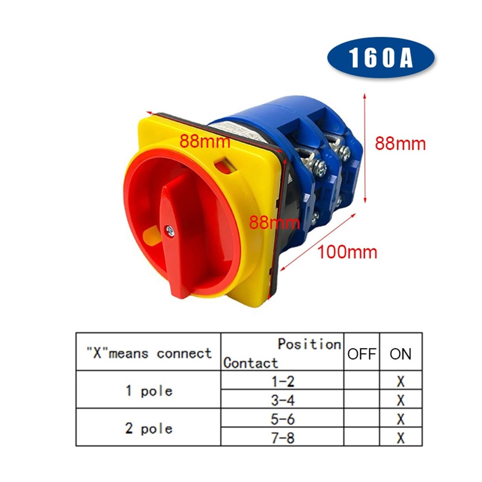 LW26GS-160/04-3 Interruttore a camme con lucchetto, montaggio a pannello, interruttore di commutazione rotativo, 8 terminali, ON-Off 2P 160 A, contatto in argento