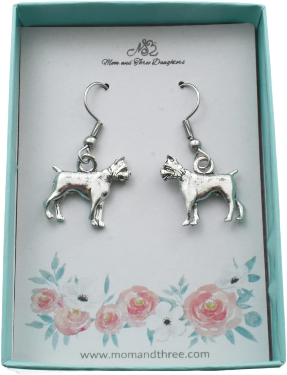 Boxer Dog Earrings in Silver Pewter |19mm x 17mm Boxer Charm | Dog Mom | Earrings for Her | Vet Gift
