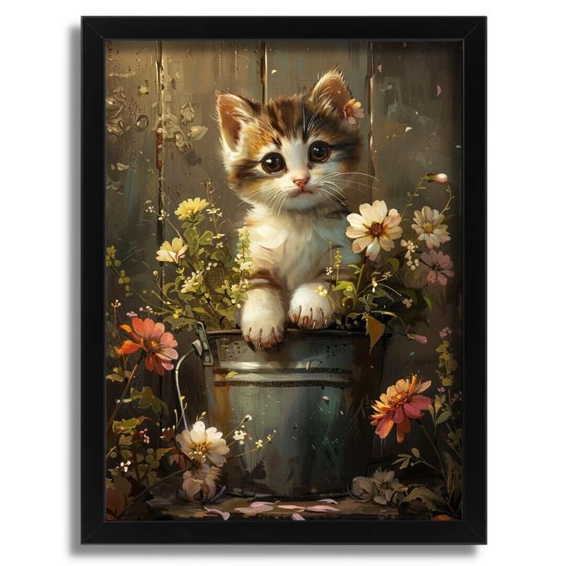 A0 Poster Décoration Murale Chat et Fleurs pour Cadeau Inspirant Toile