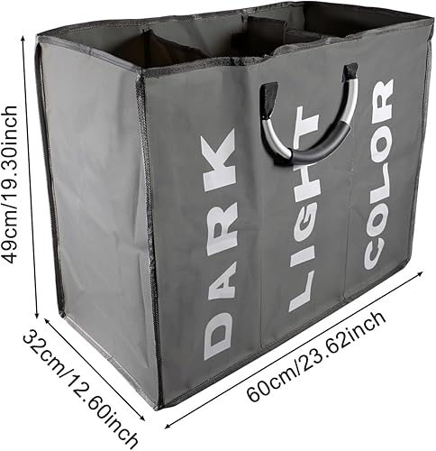 Miniatura 10 de D-FLIFE Cesta plegable de 94 L con asa dividida para ropa sucia, 3 secciones para ropa sucia, bolsa clasificada plegable para dormitorio escolar,
