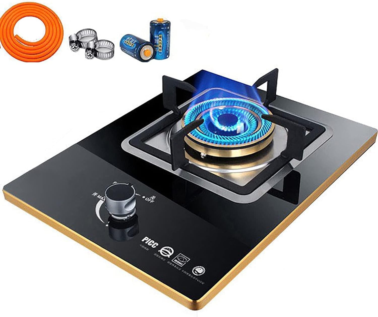 Burner Gas Cooker gas hob 33CM Built-in Hob 4.2KW Triple Ring Wok,Upgraded Easy-to-clean Stainless Steel Panel, For Warming, Cooking, Boiling, Frying, Simmering(Lpg)