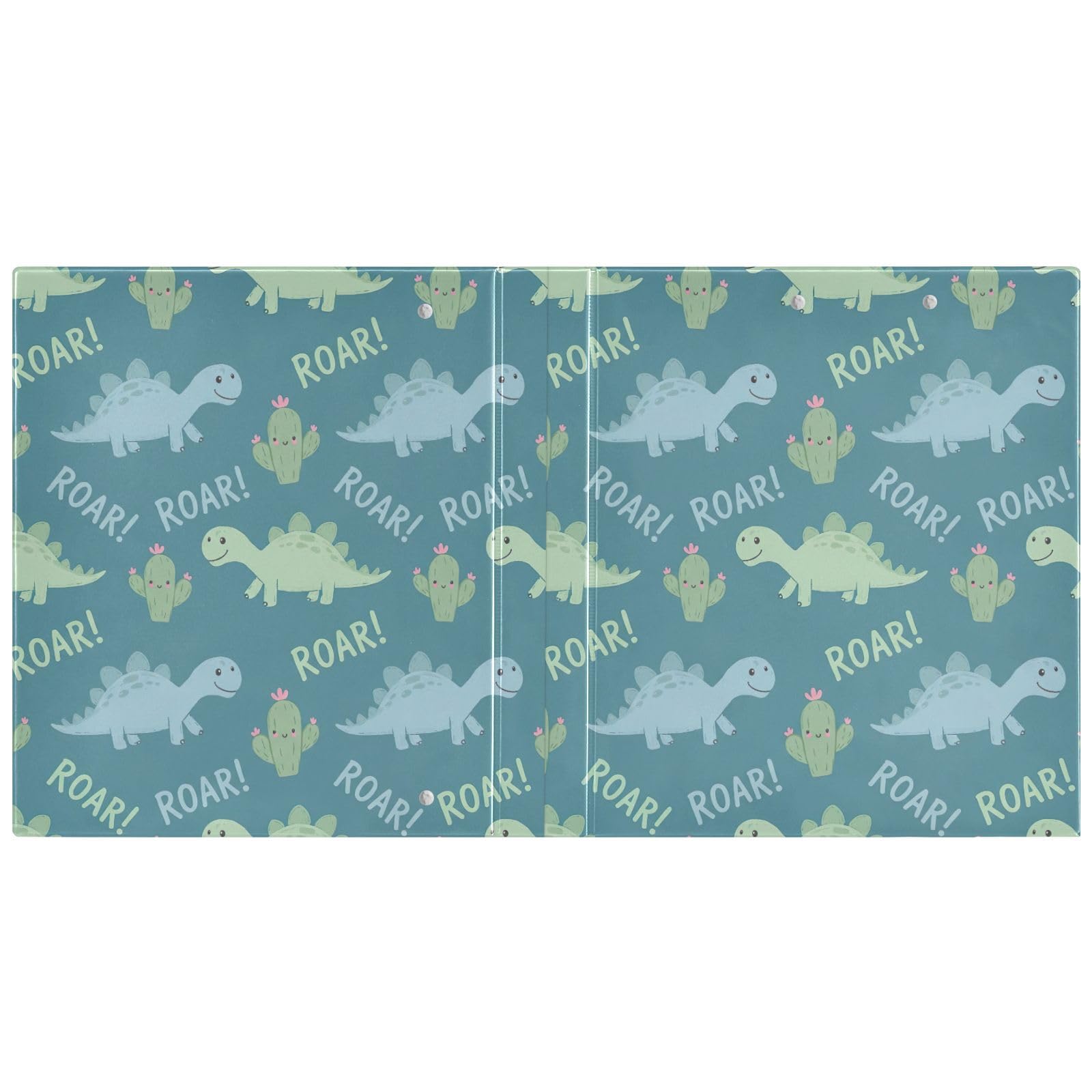 Raccoglitore a tre anelli flessibile con tasche, motivo dinosauro, cactus, color foglia di tè, confezione da 2