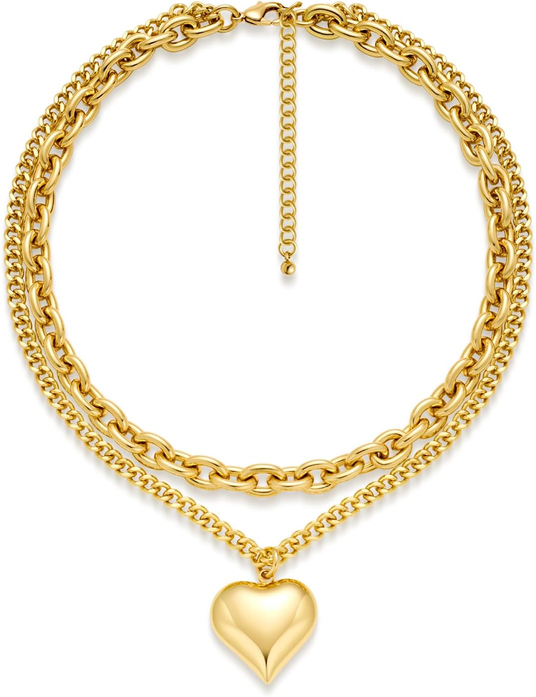 ENSKEFEN Heart Pendant Necklaces for Women Statement Chunky Chain Necklace Love Heart Charm Choker Necklace