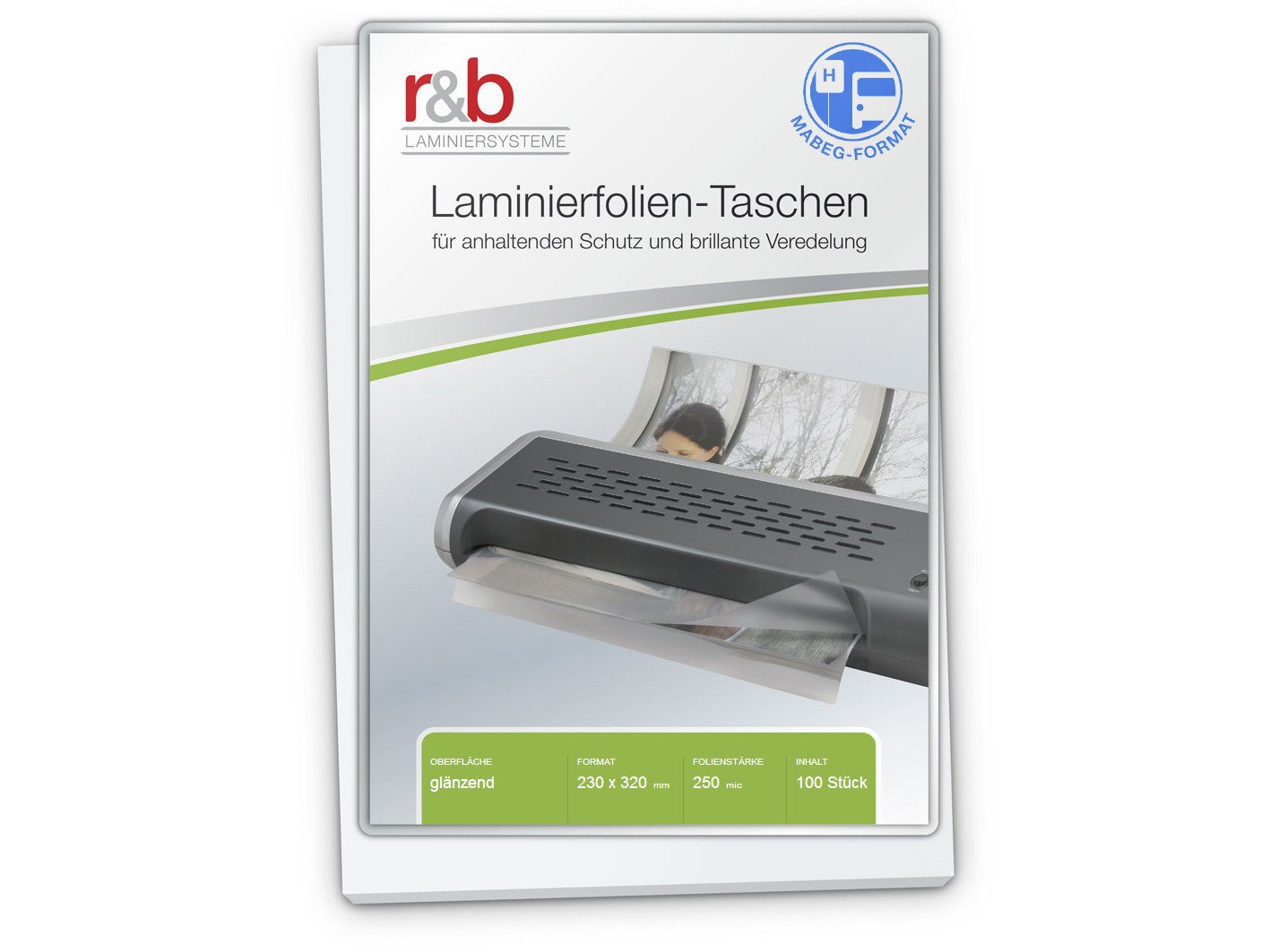 r&b FT-MA4K Laminierfolien A4, 230 x 320 mm, 2 x 250 mic für Fahrplanhalterung/Mabeg, 100 Stück